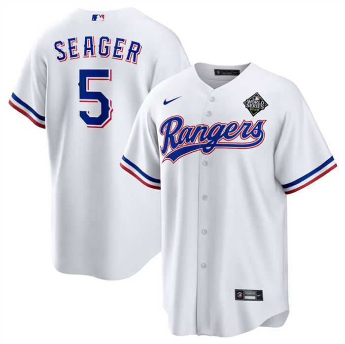 Mens Texas Rangers #5 Corey Seager White 2023 World Series Stitched Baseball Jersey Dzhi->texas rangers->MLB Jersey